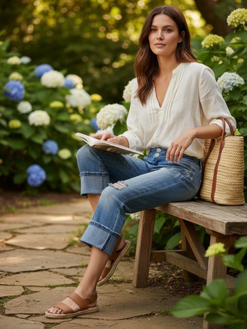 Almost Famous Light Blue Boyfriend Cuffed Jeans